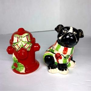 Salt and Pepper shaker holiday dog and fire hydrant